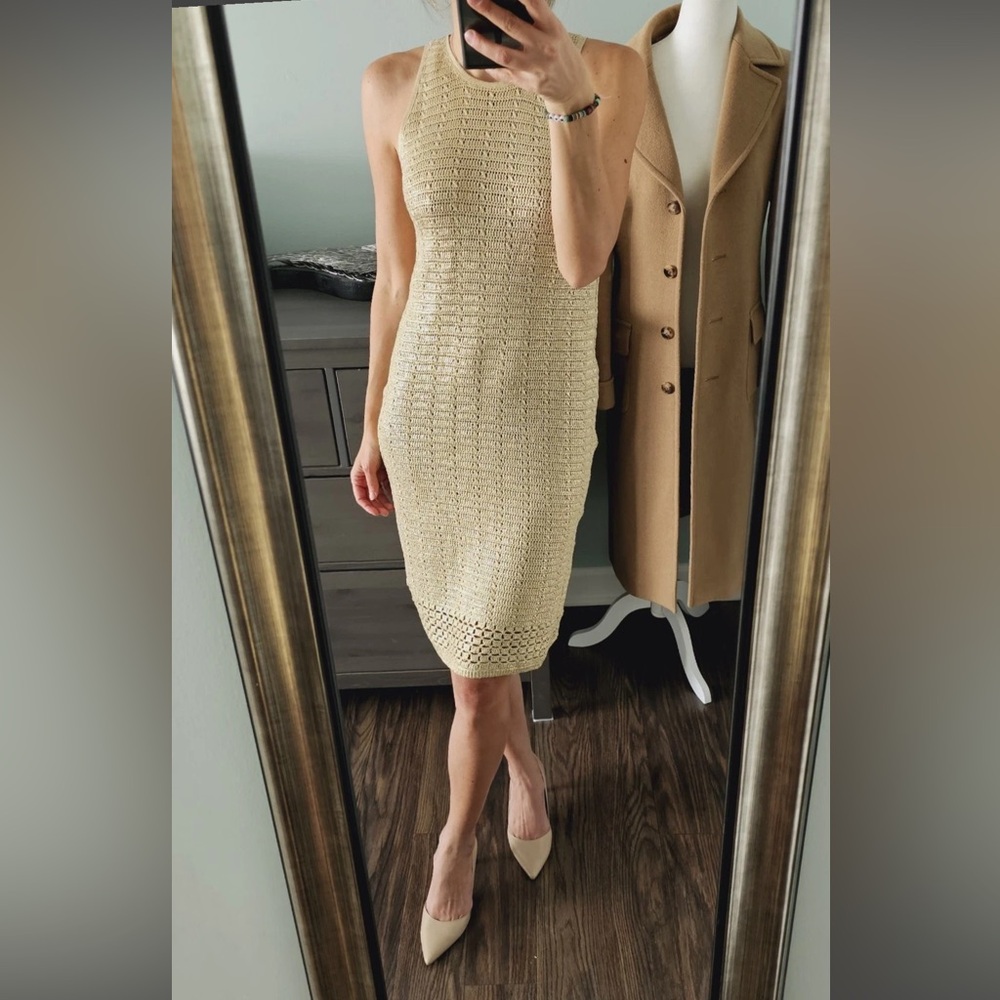Elie Tahari Gold Textured Mini Dress
